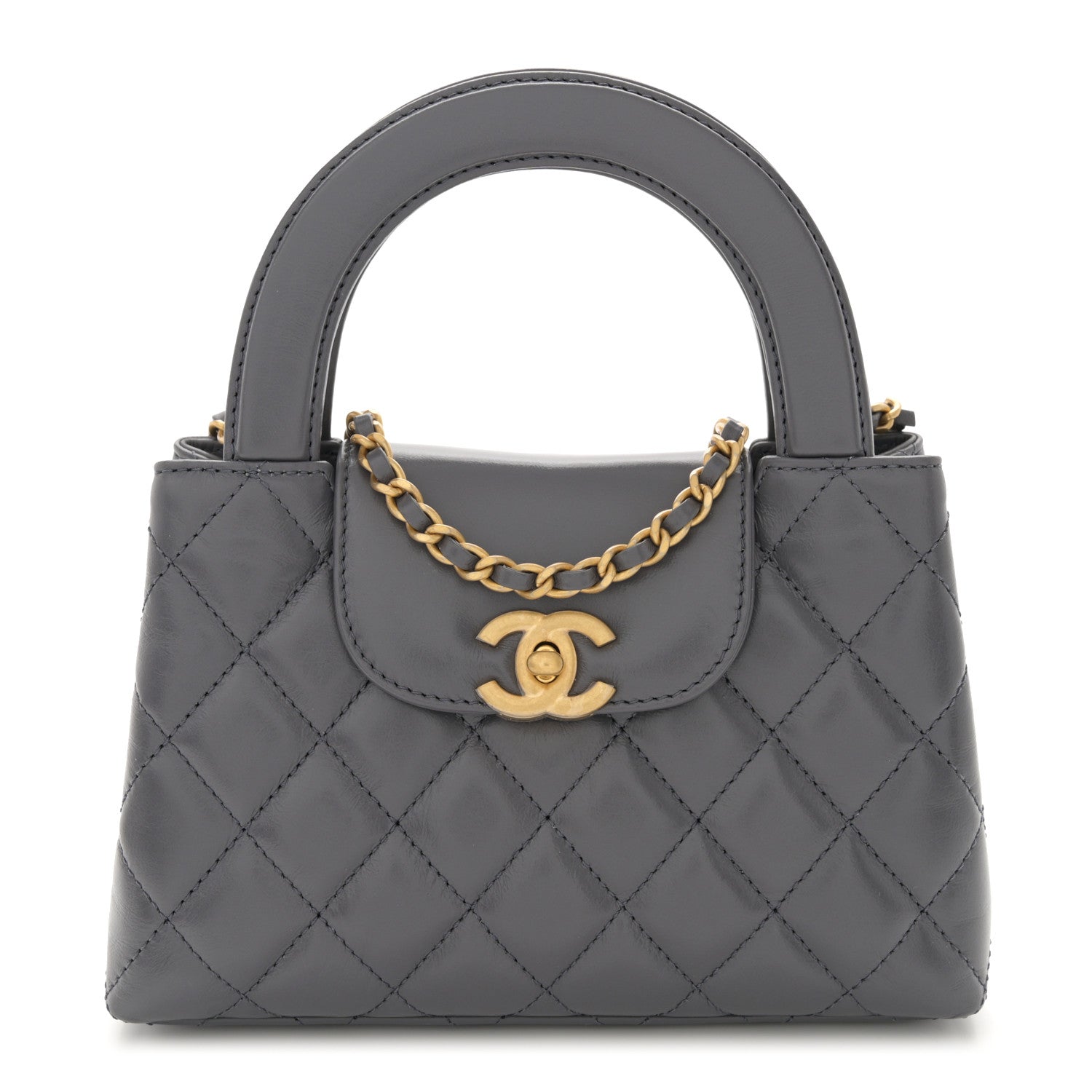 Chanel Shiny Aged Calfskin Quilted Nano Kelly Shopper Grey 1 of 11