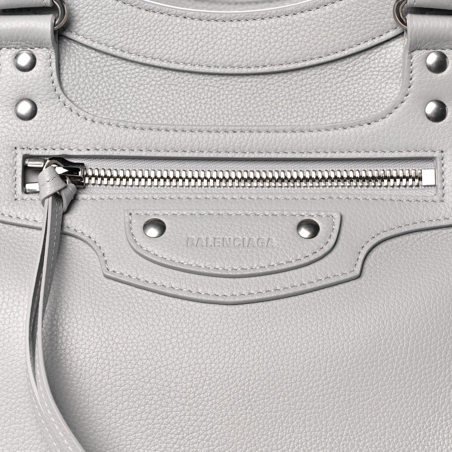 Grained Calfskin Neo Classic Silver Hardware Large Top Handle Bag Light Grey