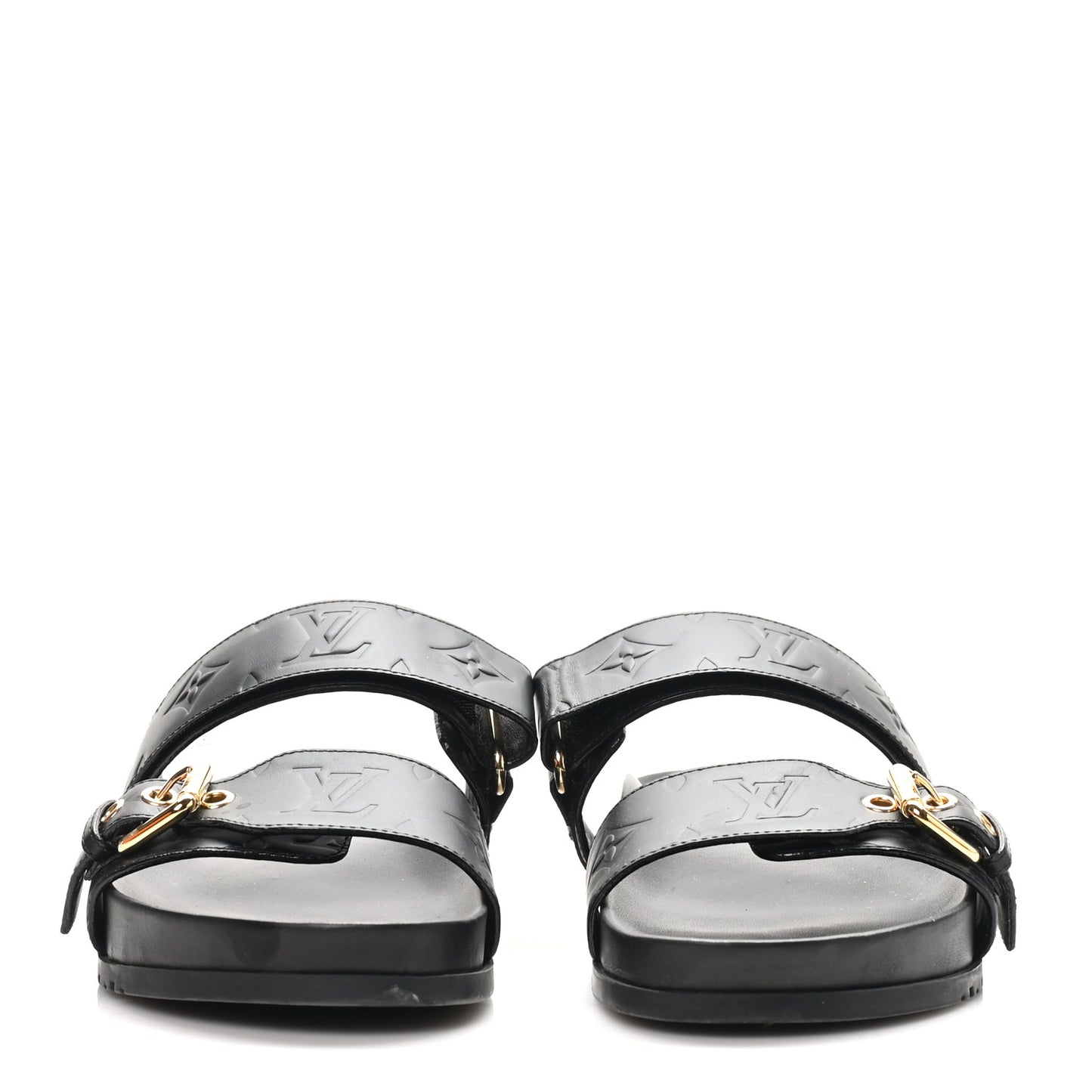 Lambskin Embossed Monogram Bom Dia Flat Mule Sandals 38 Black