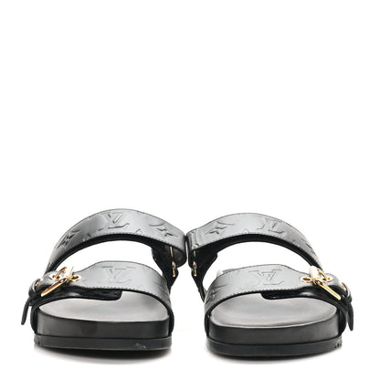 Louis Vuitton Lambskin Embossed Monogram Bom Dia Flat Mule Sandals 38 Black 3 of 10