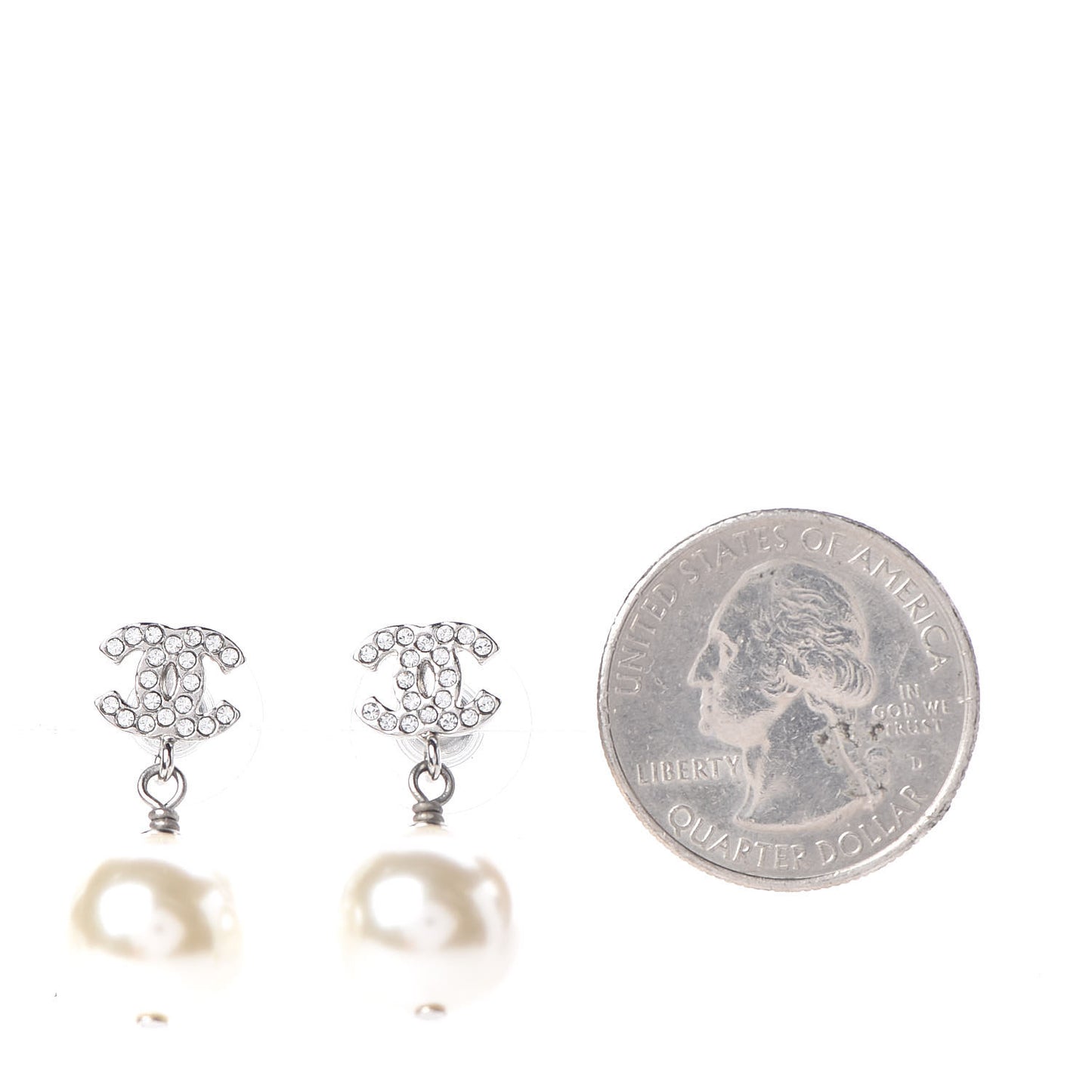 Crystal Pearl CC Drop Earrings Silver Pearly White
