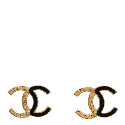 Chanel Enamel CC Earrings Black Gold 1 of 5