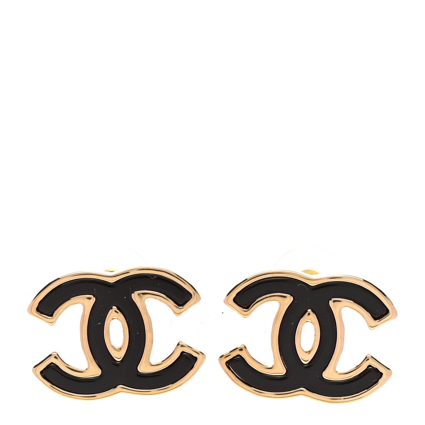 Metal Enamel CC Earrings Gold Brown