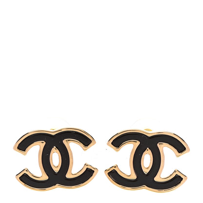 Chanel Metal Enamel CC Earrings Gold Brown 1 of 5