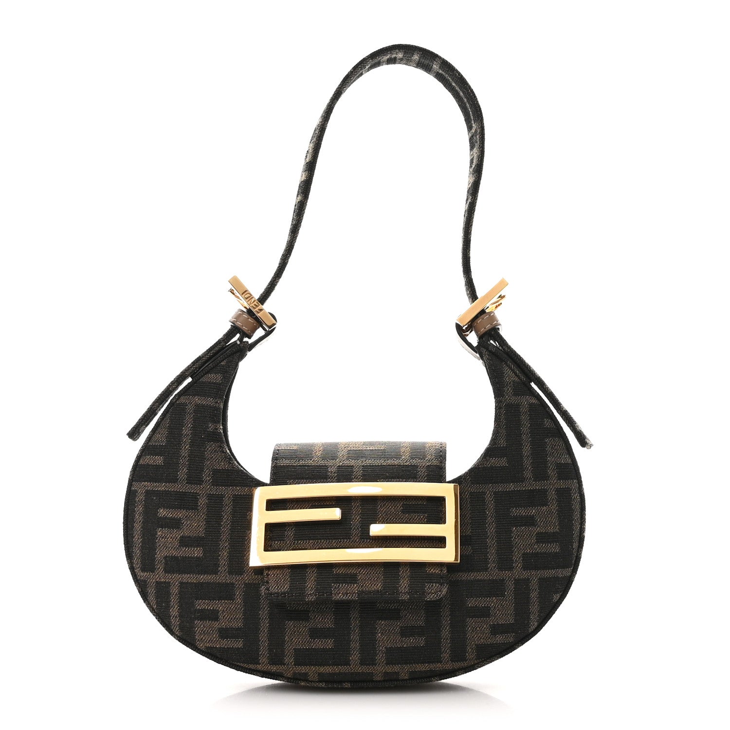 Fendi Fabric Jacquard FF 1974 Mini Cookie Hobo Bag Tobacco Moro 1 of 10