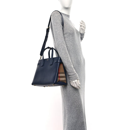 Burberry Derby Calfskin Vintage Check Medium Banner Tote Regency Blue 2 of 8