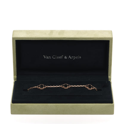 Van Cleef & Arpels 18K Rose Gold Gray Mother of Pearl 5 Motifs Vintage Alhambra Bracelet 7 of 7