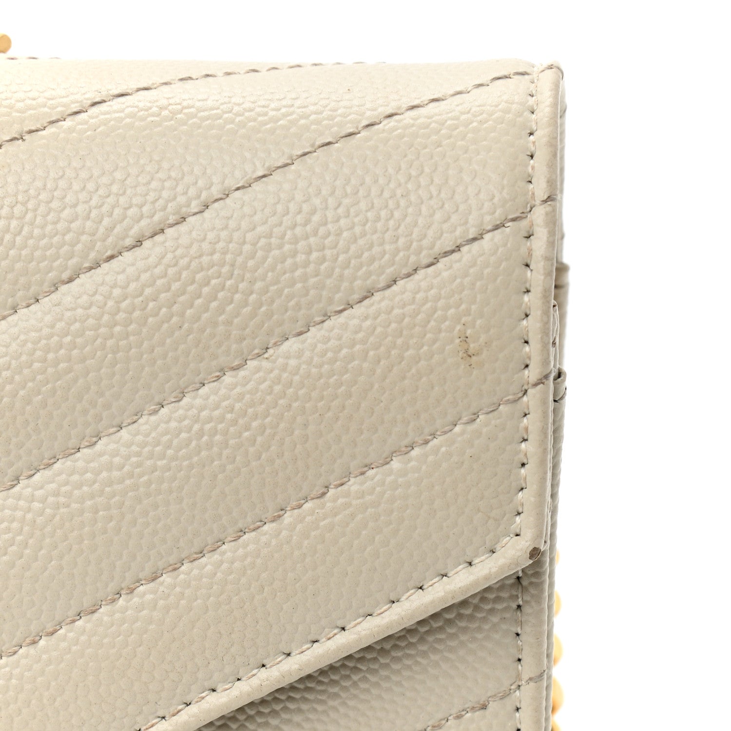 Saint Laurent Grain De Poudre Matelasse Chevron Monogram Chain Wallet Crema Soft 13 of 15