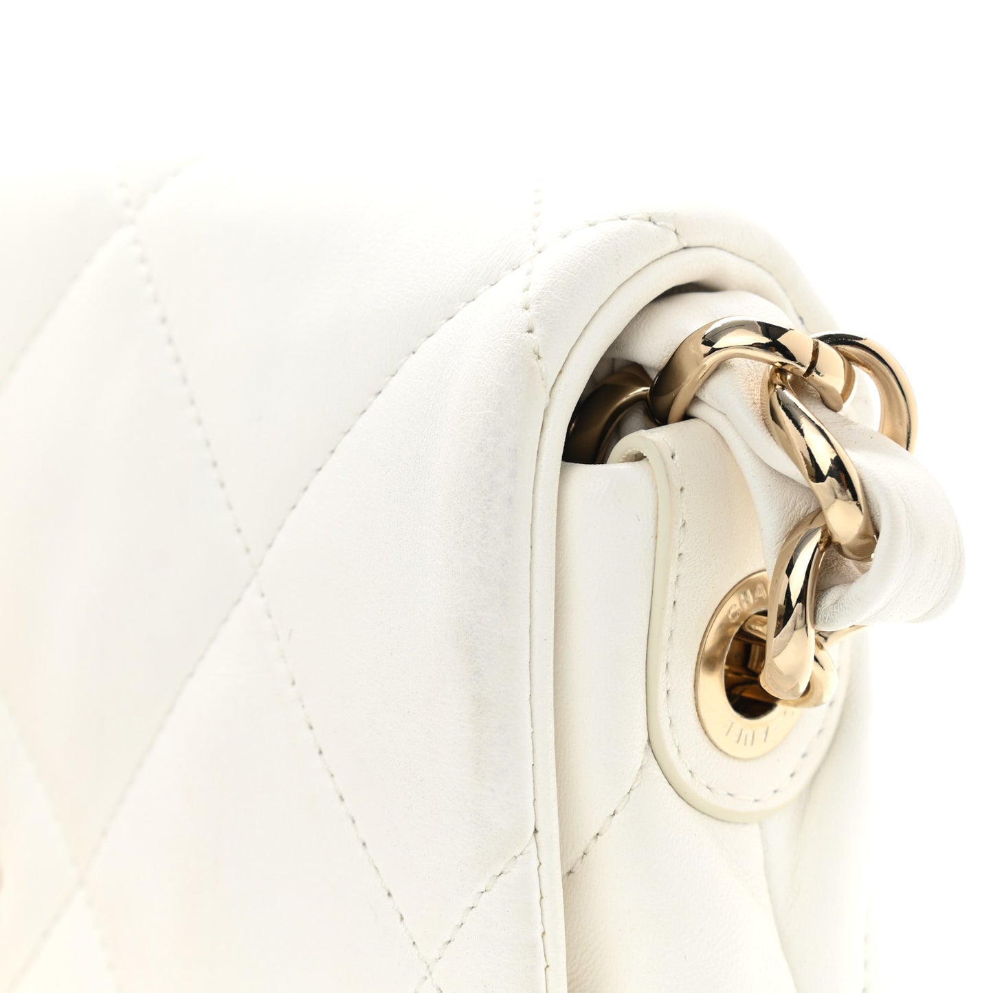 Lambskin Quilted Small Logo Strap Flap White