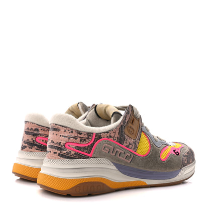 Gucci Suede Calfskin Tejus Printed Womens Ultrapace Sneakers 37 Pink Silver Oatmeal Yolk 4 of 11