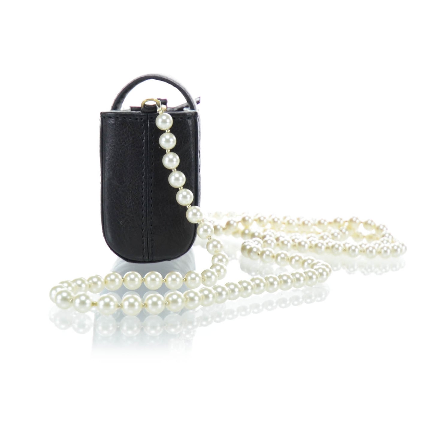 Lambskin Quilted Pearl Chain Love Symbols Mini Bag Black