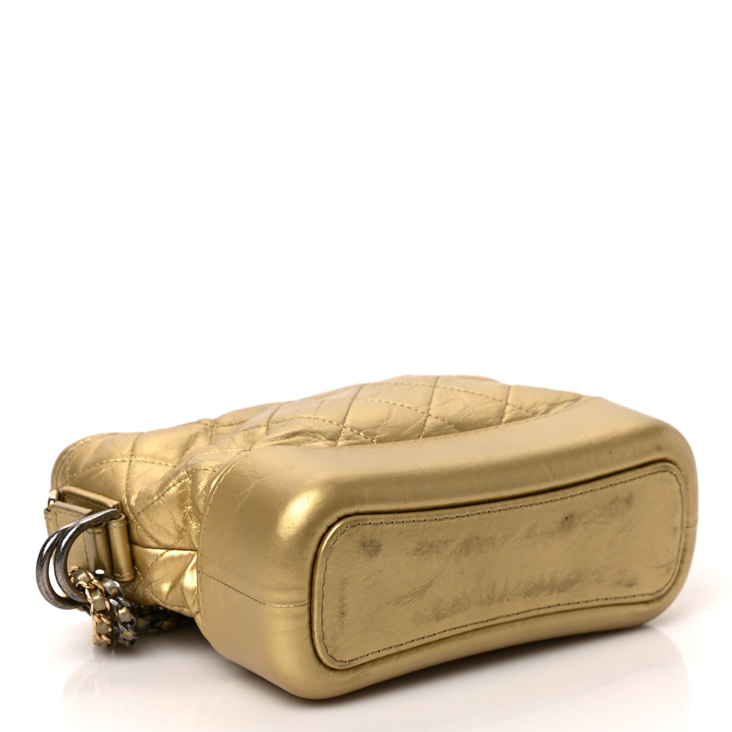 Metallic Aged Calfskin Quilted Small Gabrielle Hobo Gold