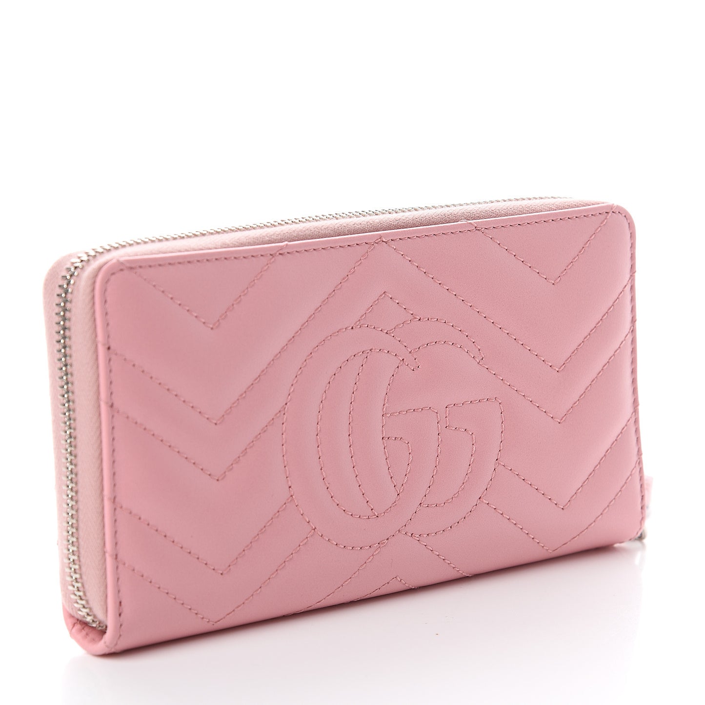 Calfskin Matelasse GG Marmont Zip Around Wallet Wild Rose