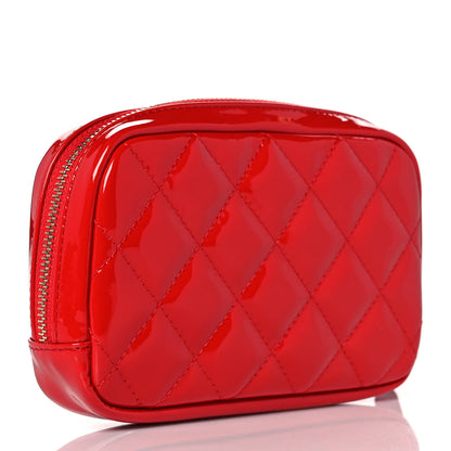 Chanel Patent Quilted Small Curvy Pouch Cosmetic Case Red 3 of 10