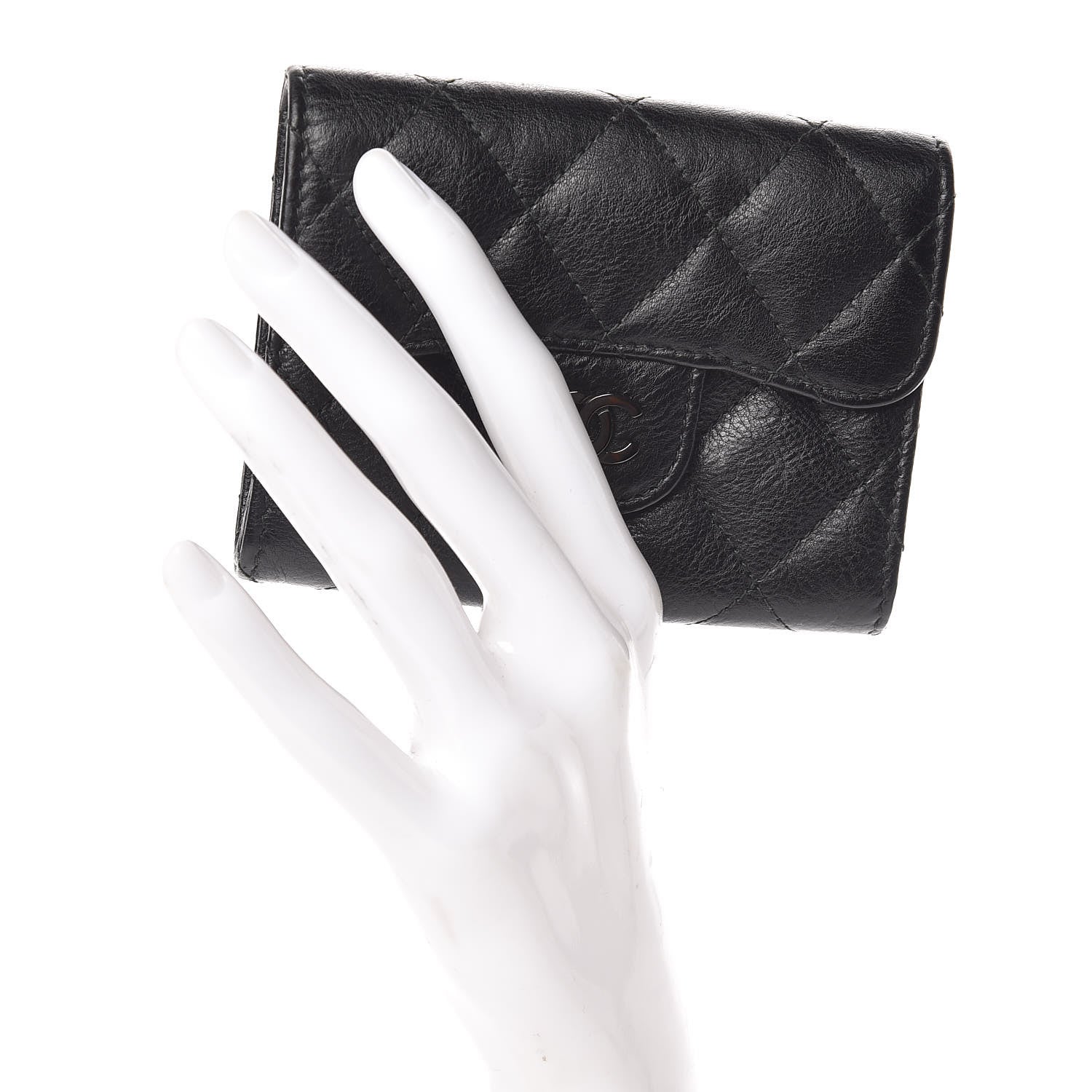 Chanel Crumpled Calfskin Quilted Flap Card Holder Wallet So Black 2 of 9