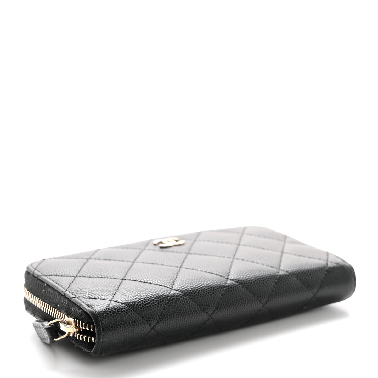 Caviar Quilted Medium Zip Around Wallet Black