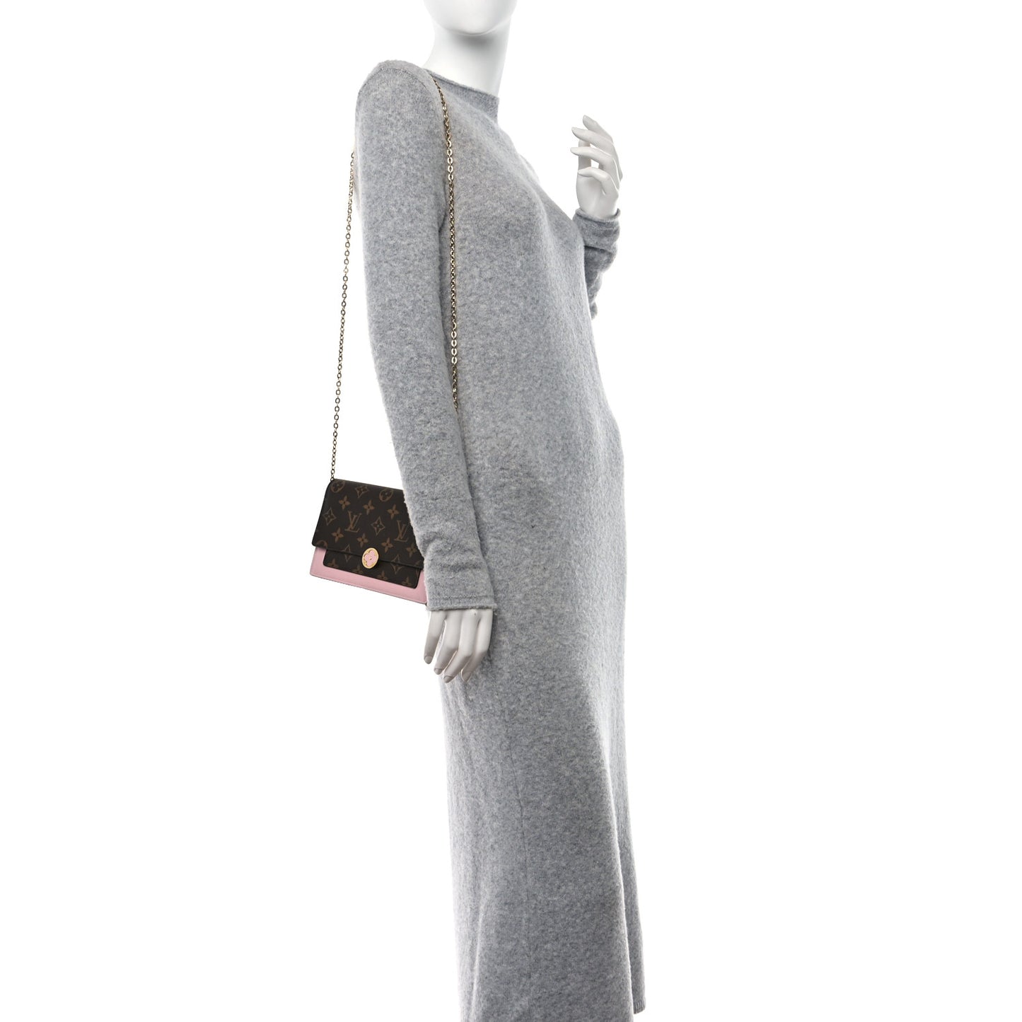 Monogram Flore Chain Wallet Rose Ballerine