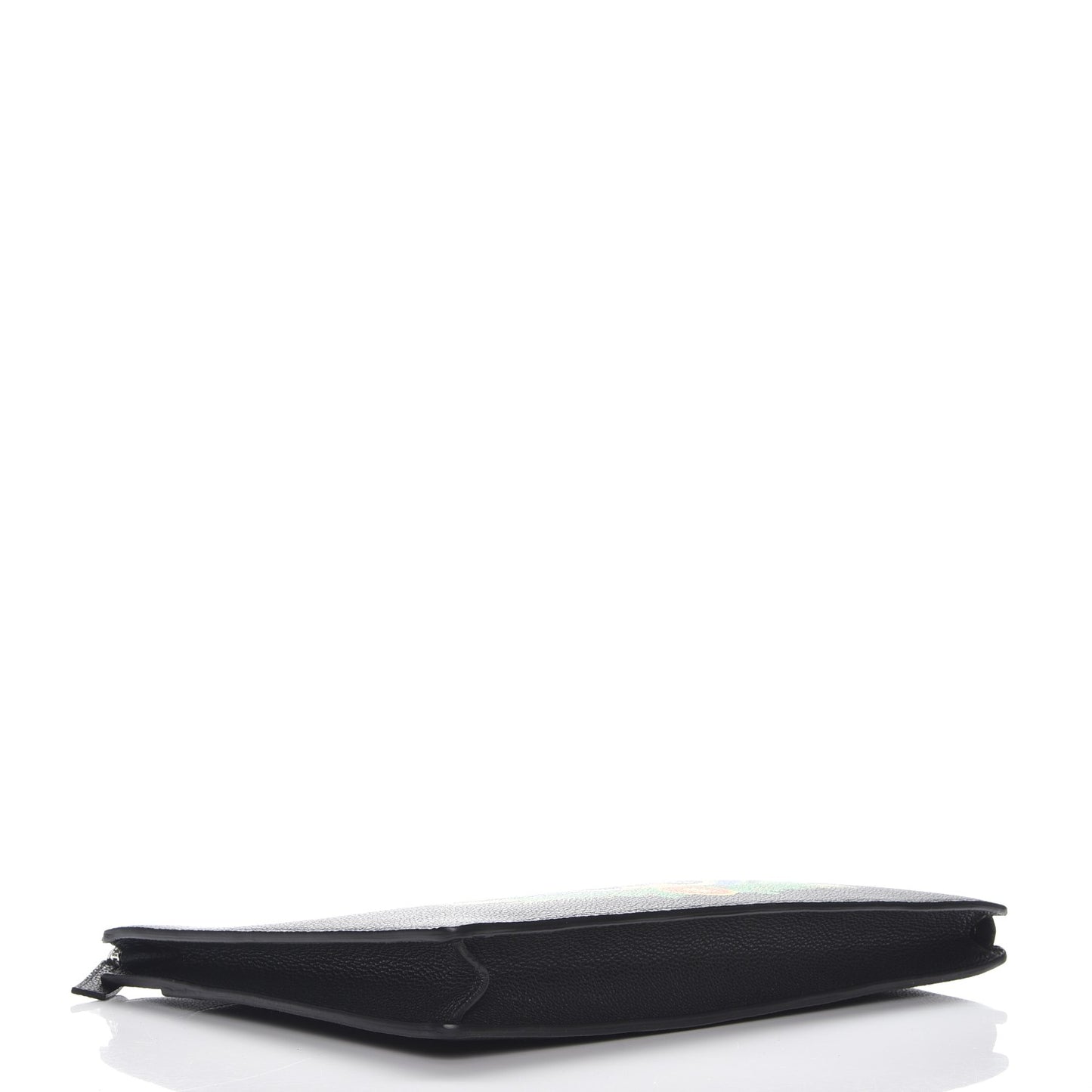 Grained Calfskin Beverly Palm Print Zip Organizer Black