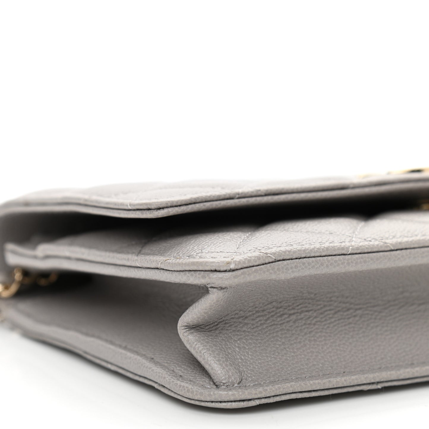 Caviar Quilted Studded CC Wallet On Chain WOC Grey