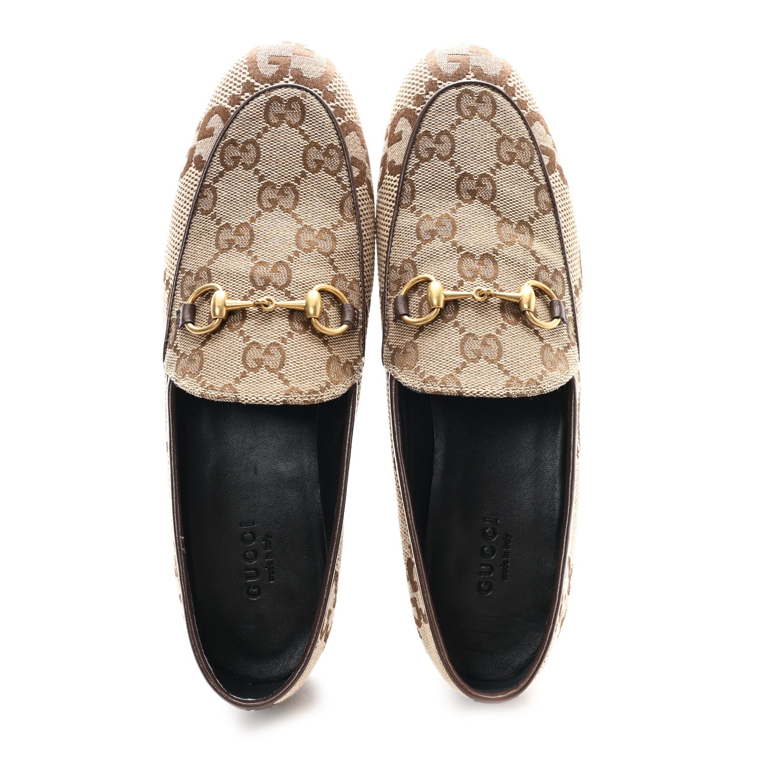 Gucci Monogram Jumbo GG Malaga Kid Horsebit Womens Jordaan Loafers 37 Camel Ebony New Acero Beige 2 of 10
