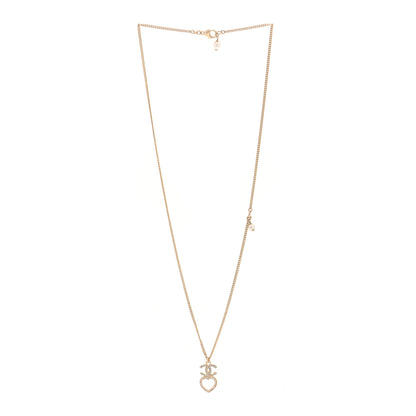 Chanel Crystal Pearl CC Heart Drop Chain Necklace Gold 3 of 5