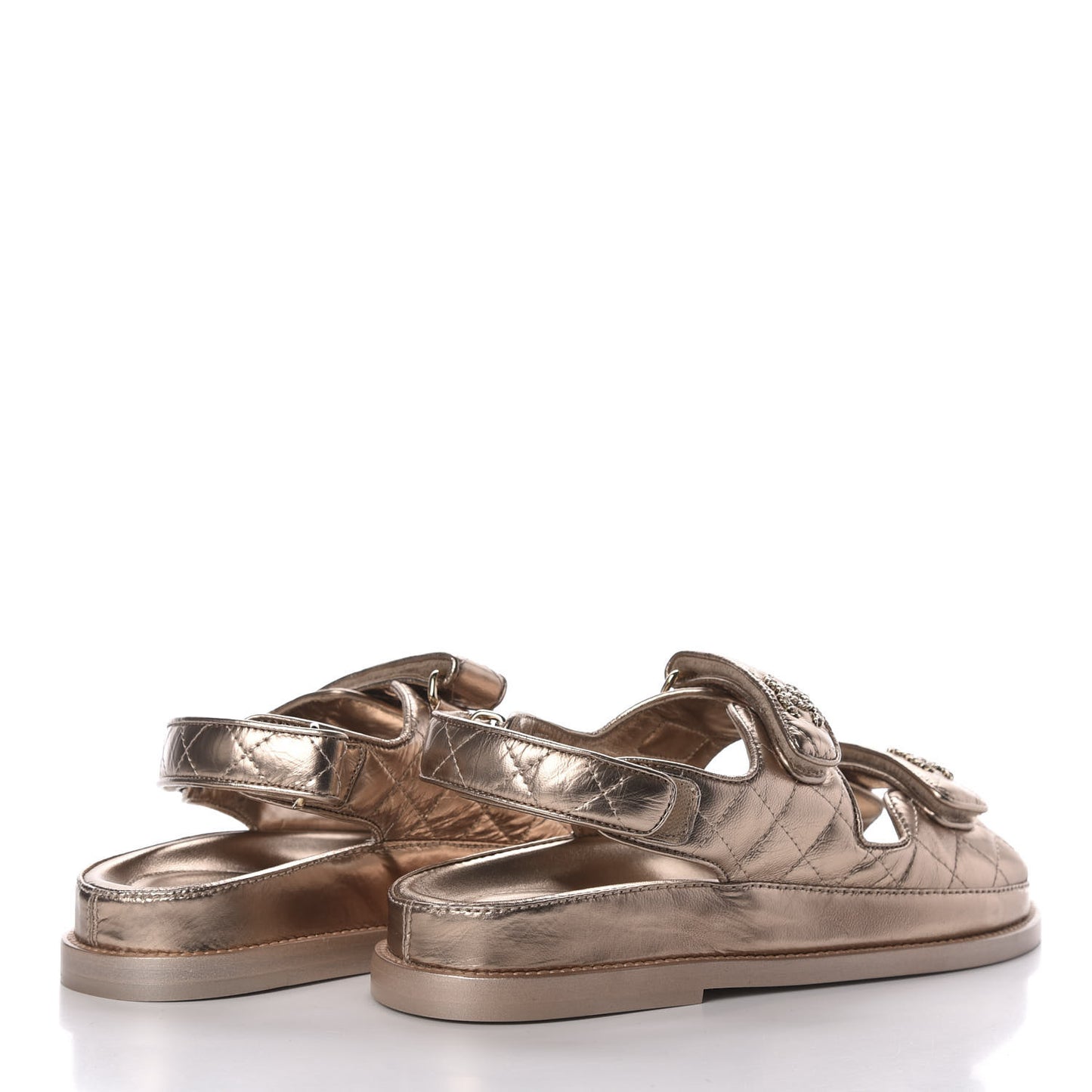 Iridescent Lambskin Quilted CC Dad Sandals 37 Light Bronze