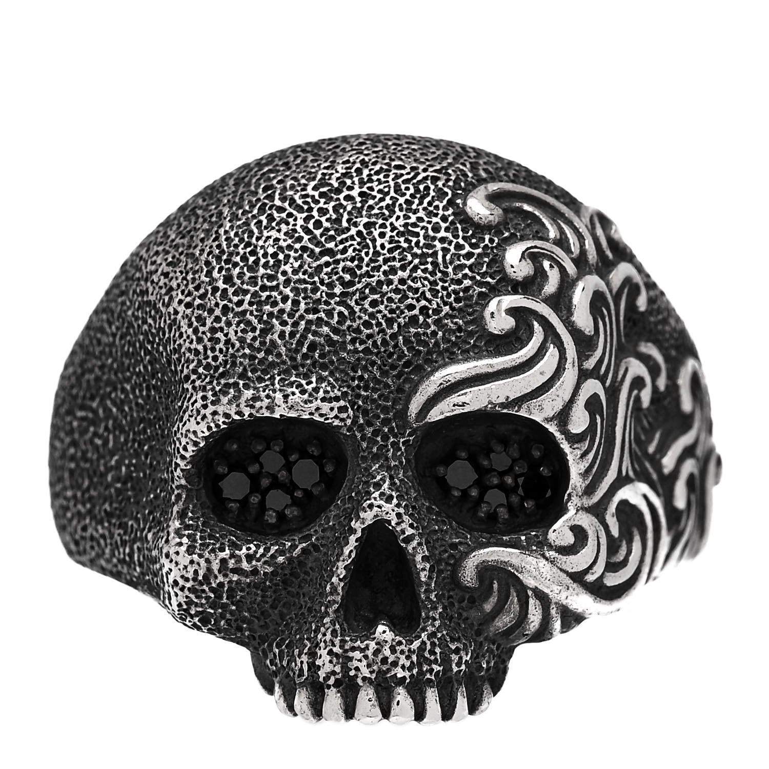 David Yurman Sterling Silver Black Diamond Waves Skull Ring 70 13 1 of 5