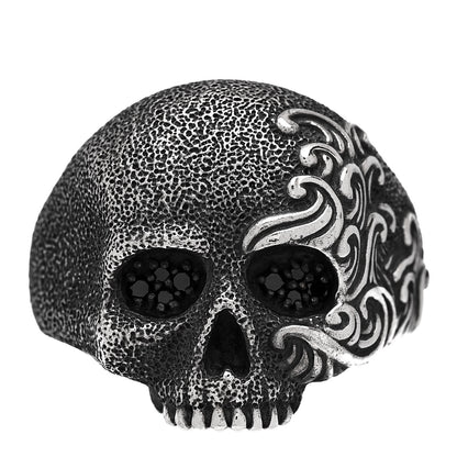 David Yurman Sterling Silver Black Diamond Waves Skull Ring 70 13 1 of 5