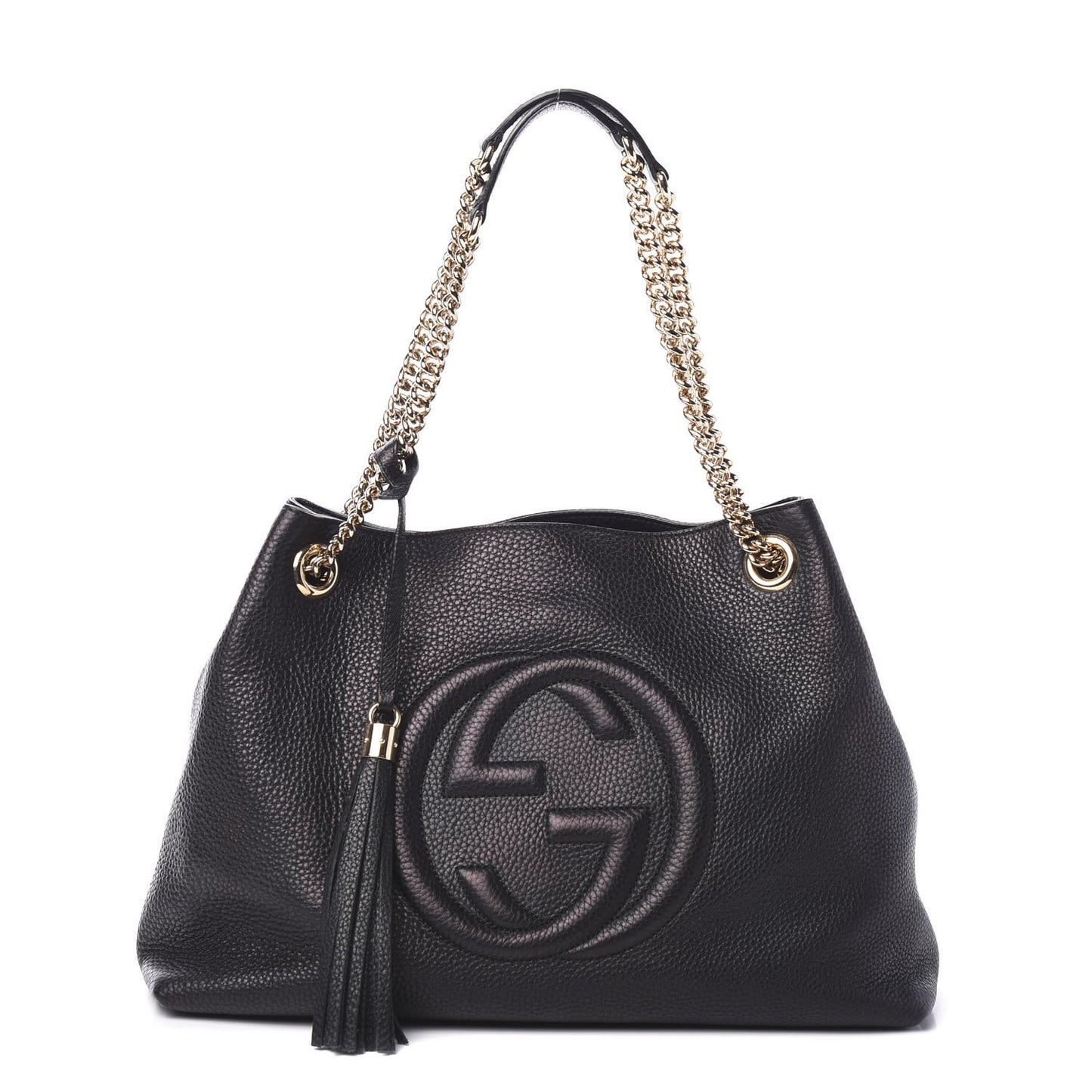 Pebbled Calfskin Medium Soho Chain Shoulder Bag Black
