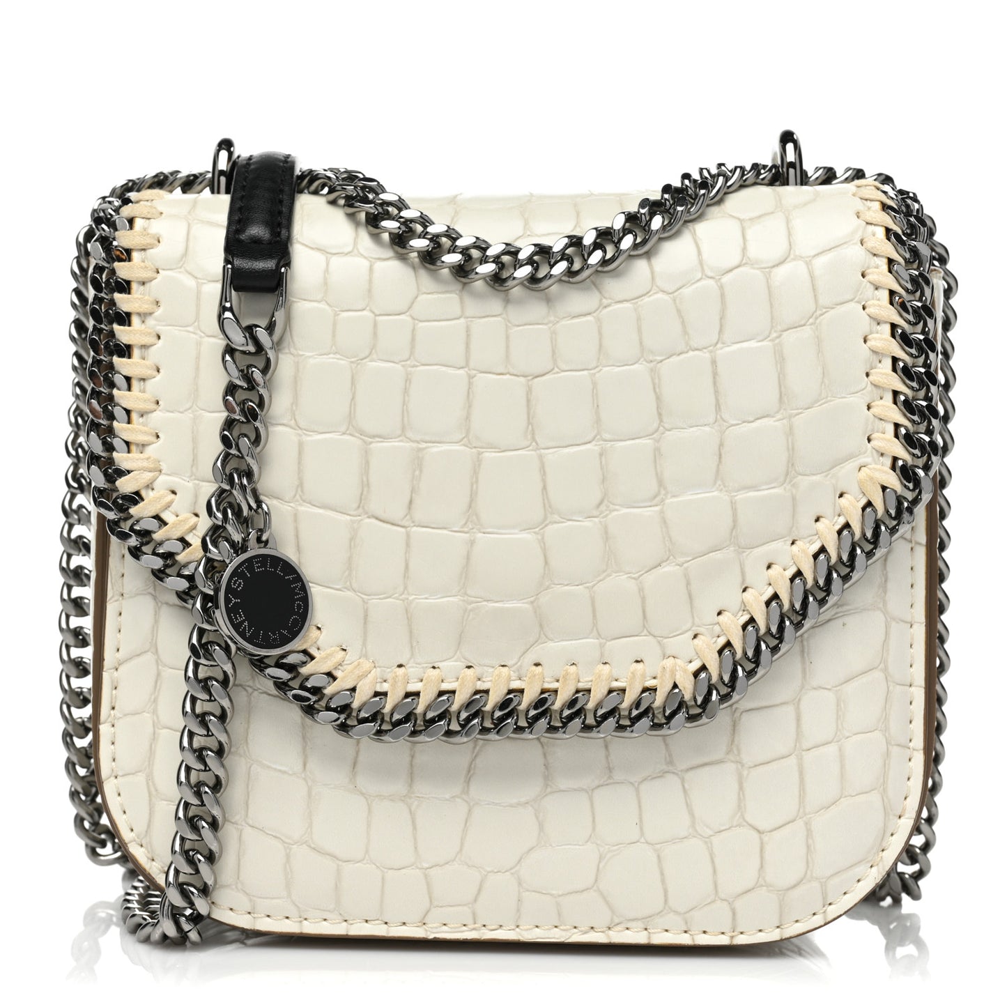 Embossed Crocodile Effect Medium Falabella Box Shoulder Bag Ivory