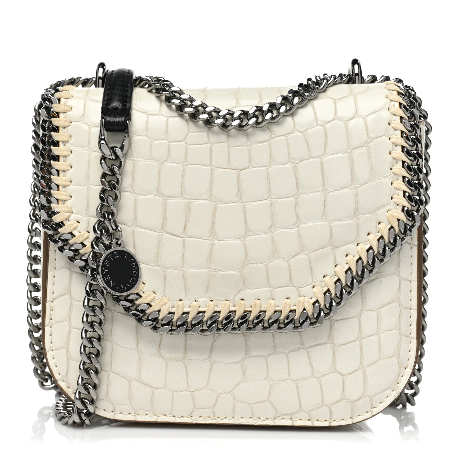 Stella McCartney Embossed Crocodile Effect Medium Falabella Box Shoulder Bag Ivory 1 of 11