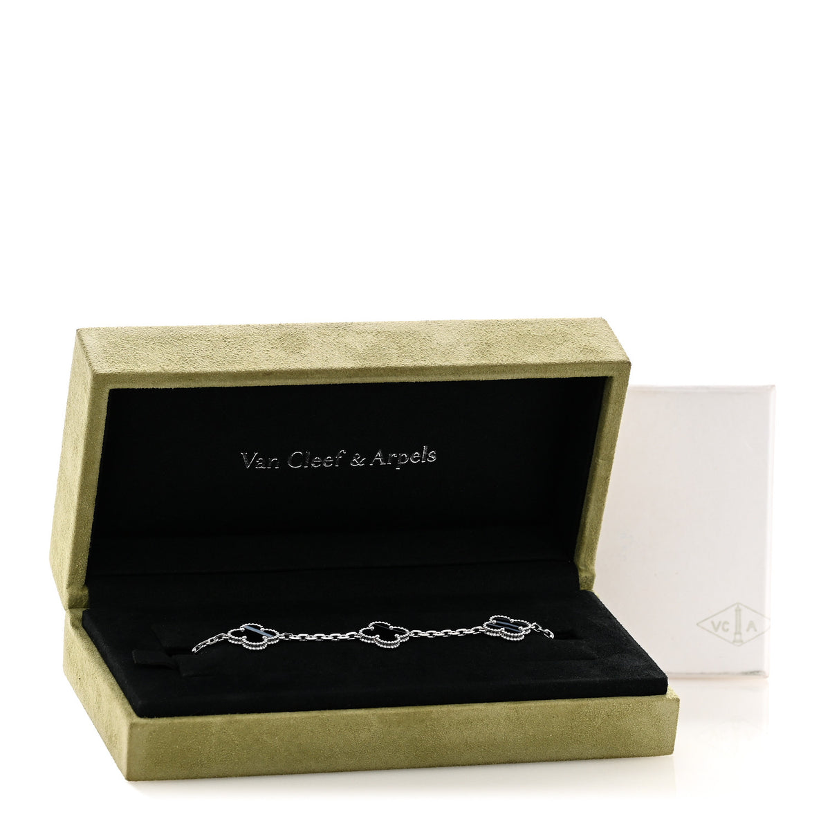 Van Cleef & Arpels 18K White Gold Veined Black Onyx 5 Motifs Vintage Alhambra Bracelet 6 of 6