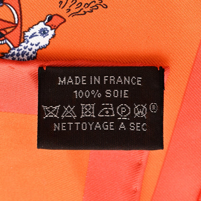 Hermes Silk La Folle Parade Zoom Pocket Square Orange Bleu White 4 of 4
