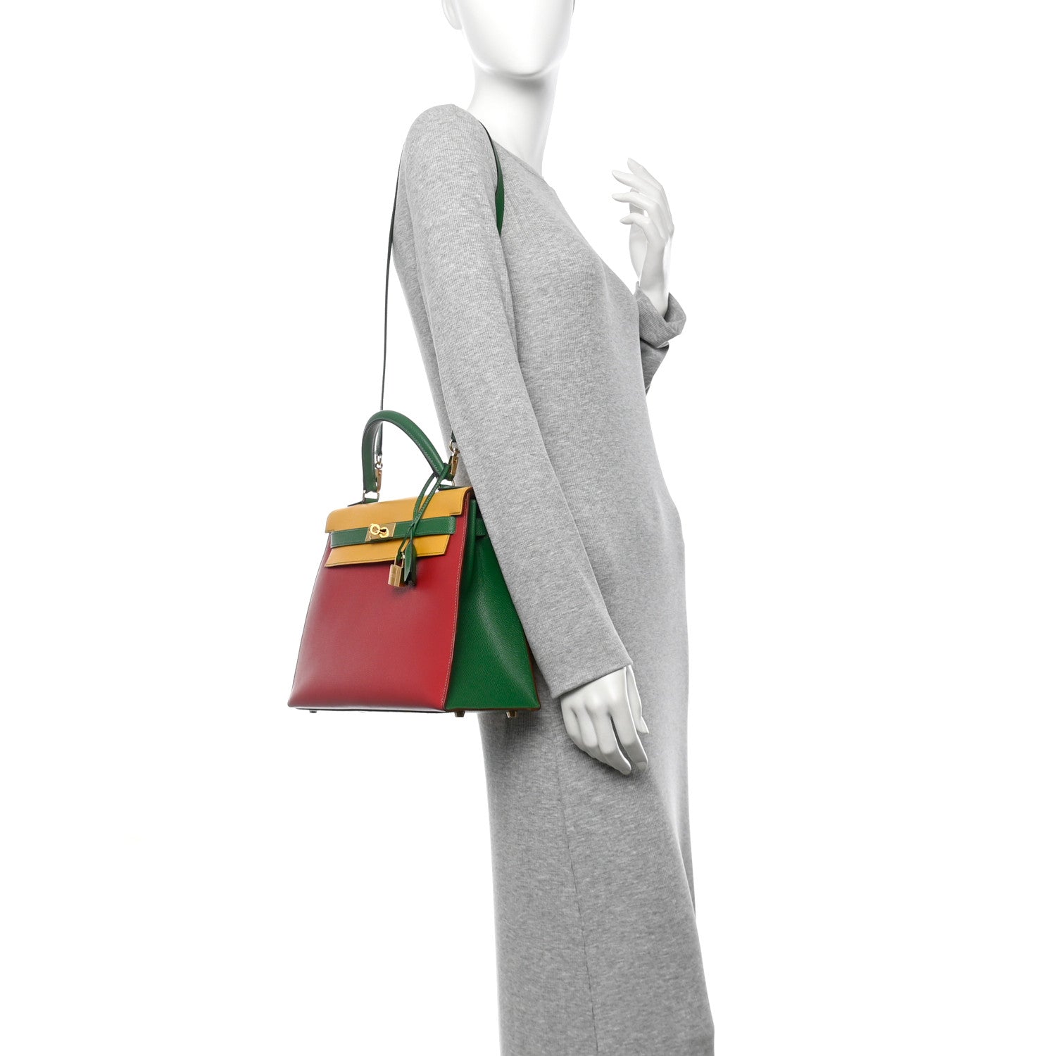 Hermes Courchevel Tri-Color Kelly Sellier 32 Rouge Vif Jaune Vert Bengale 2 of 12