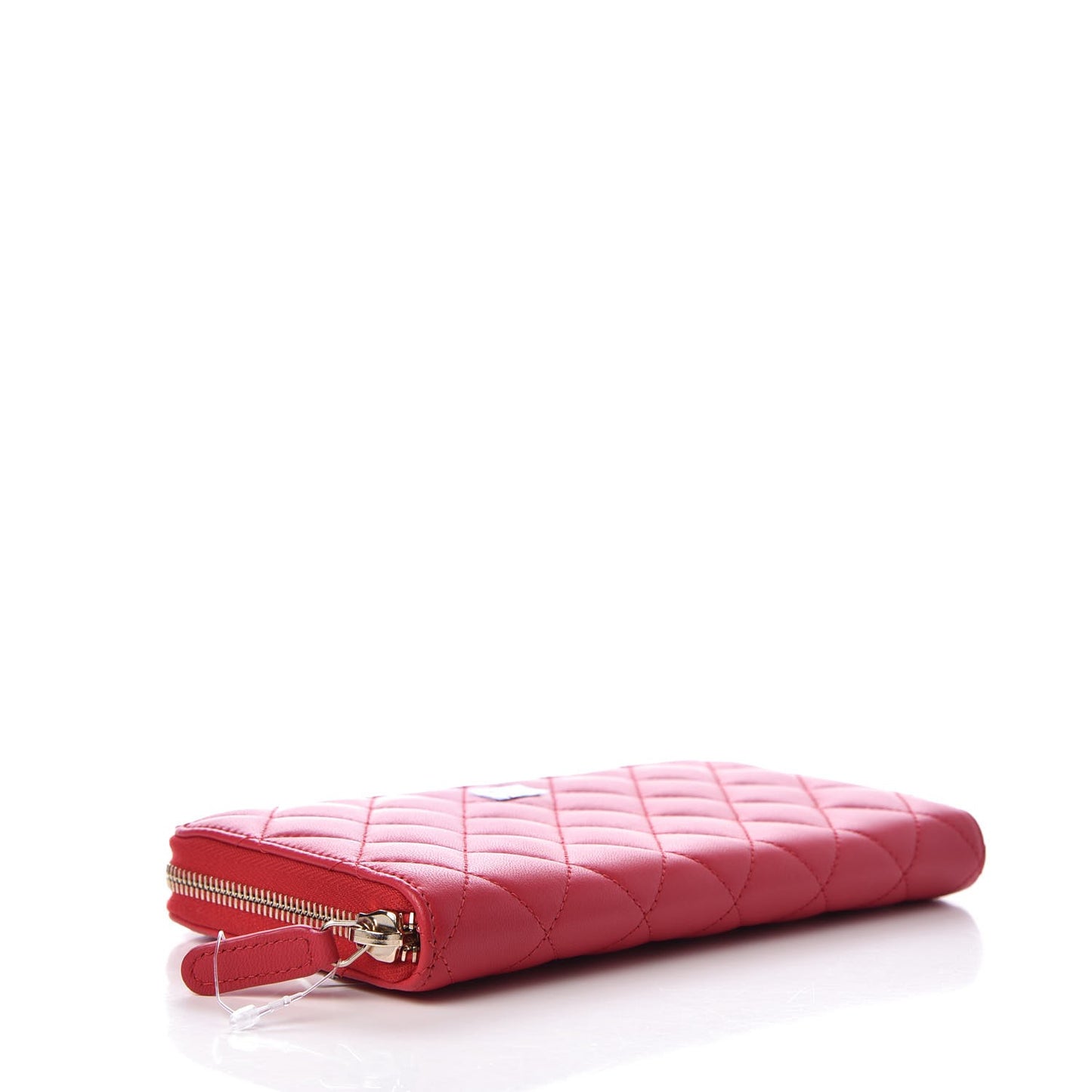 Lambskin Quilted Large Gusset Zip Around Wallet Red