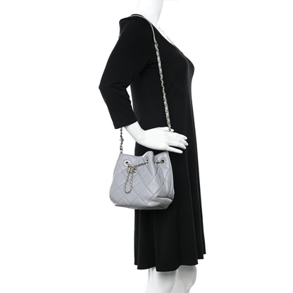 Chanel Lambskin Quilted CC Dweller Drawstring Bucket Bag Light Grey 3 of 10