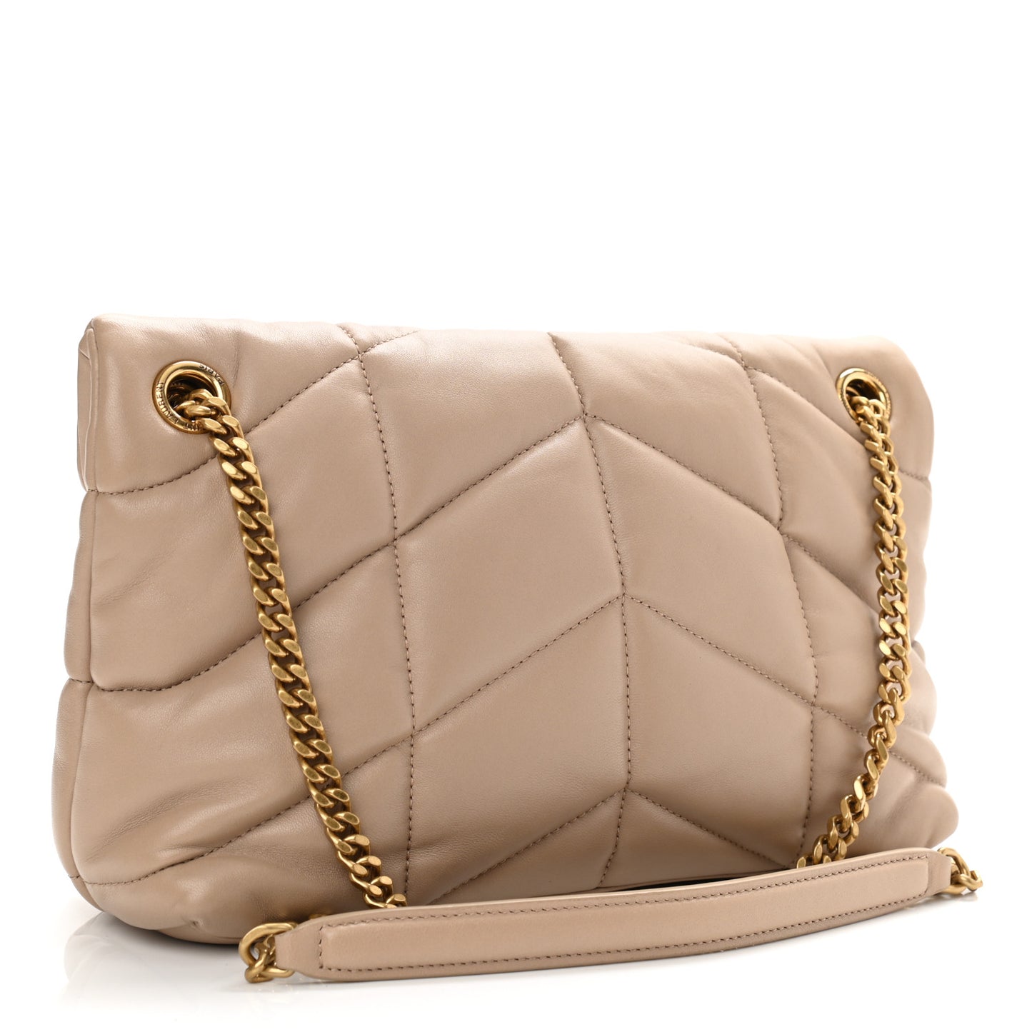 Lambskin Quilted Small Loulou Puffer Monogram Chain Satchel Dark Beige