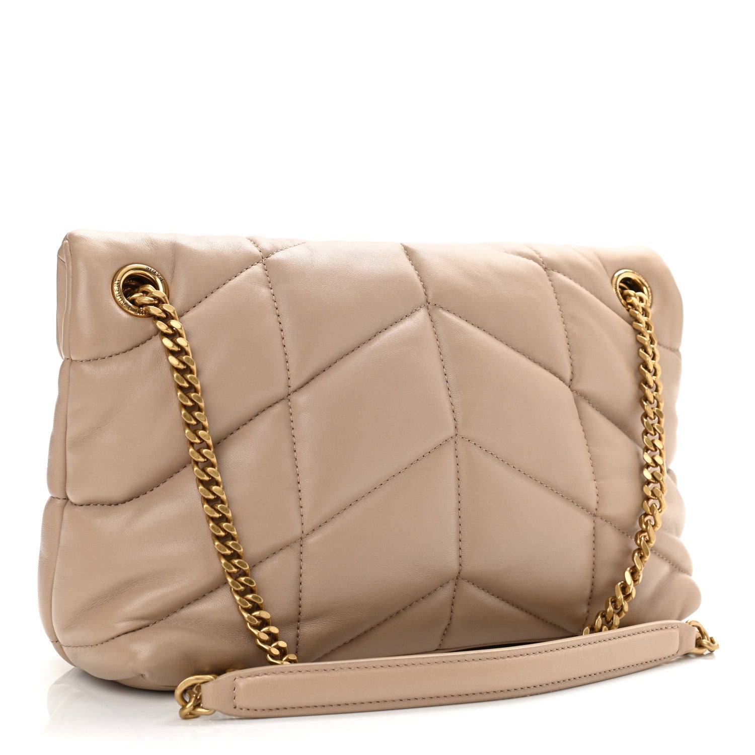 Saint Laurent Lambskin Quilted Small Loulou Puffer Monogram Chain Satchel Dark Beige 3 of 11