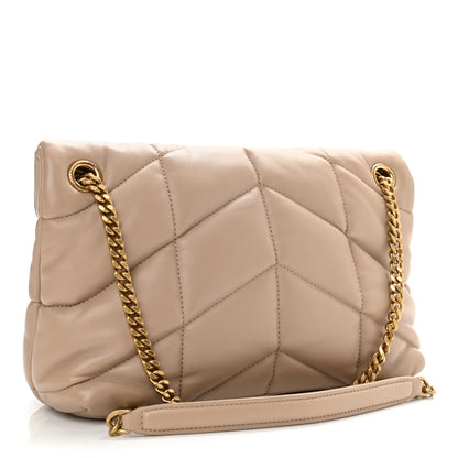 Saint Laurent Lambskin Quilted Small Loulou Puffer Monogram Chain Satchel Dark Beige 3 of 11