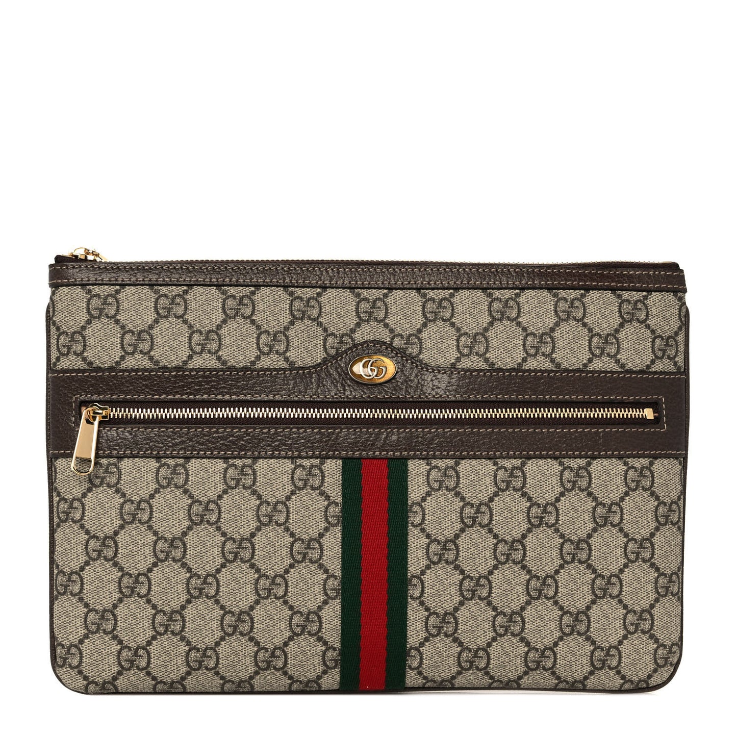 GG Supreme Monogram Large Ophidia Pouch Clutch Brown