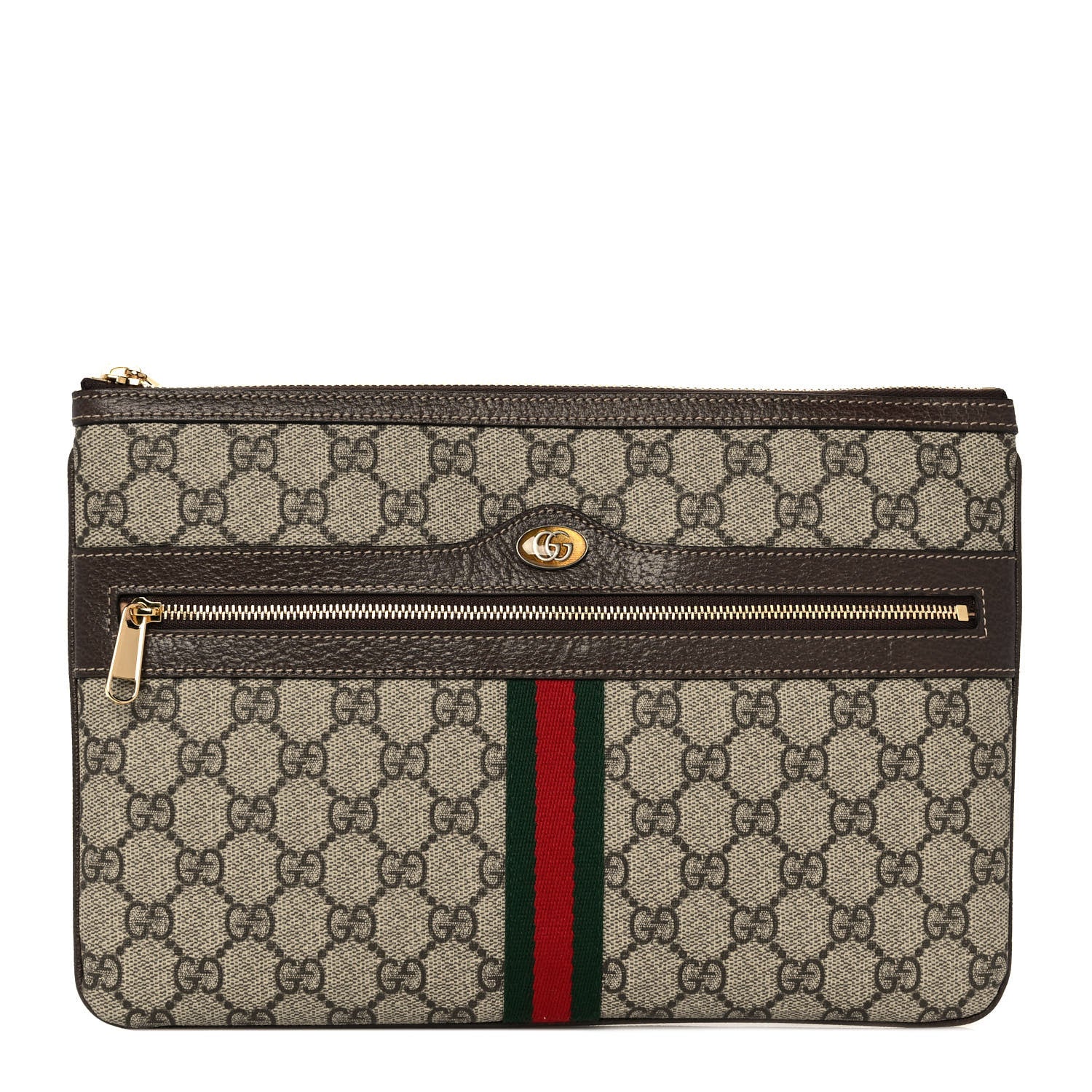 Gucci GG Supreme Monogram Large Ophidia Pouch Clutch Brown 1 of 10