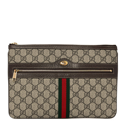 Gucci GG Supreme Monogram Large Ophidia Pouch Clutch Brown 1 of 10