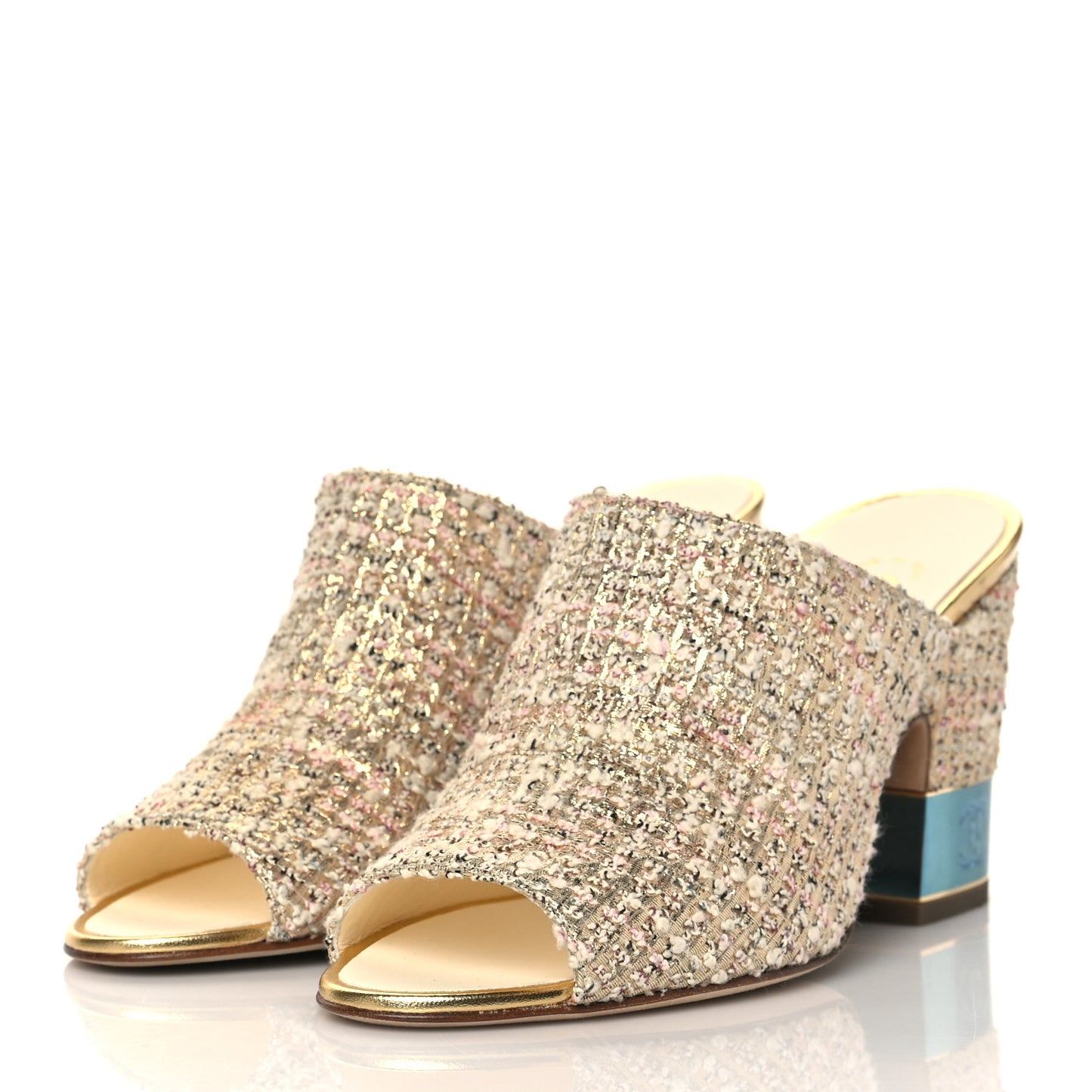 Tweed CC Mule Sandal 38.5 Gold Multicolor