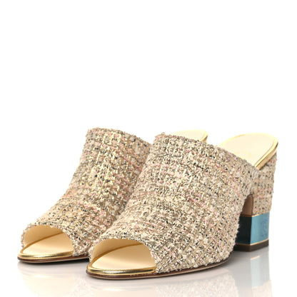 Chanel Tweed CC Mule Sandal 38.5 Gold Multicolor 3 of 10