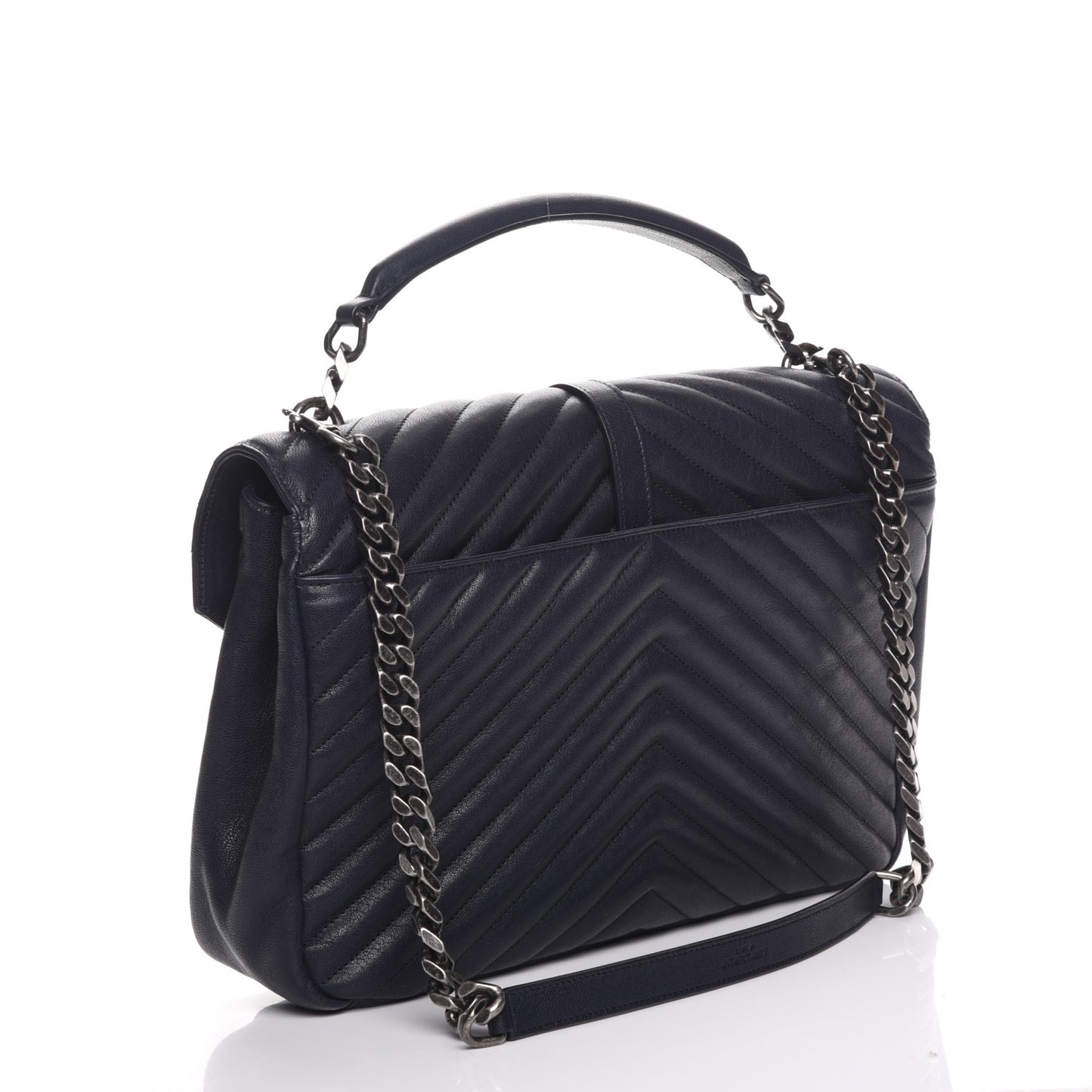 Sheepskin Matelasse Chevron Monogram Large College Satchel Navy Blue