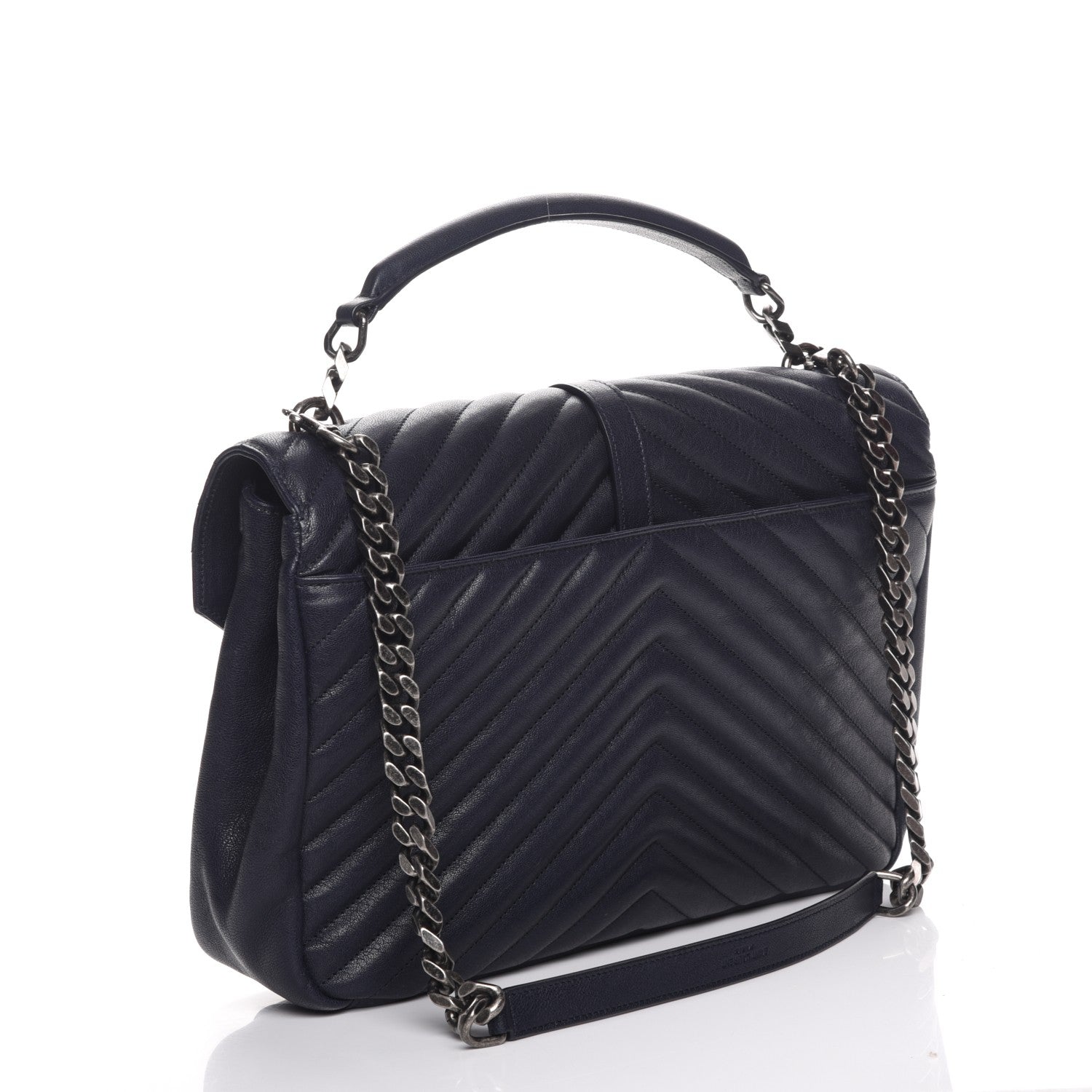 Saint Laurent Sheepskin Matelasse Chevron Monogram Large College Satchel Navy Blue 4 of 8