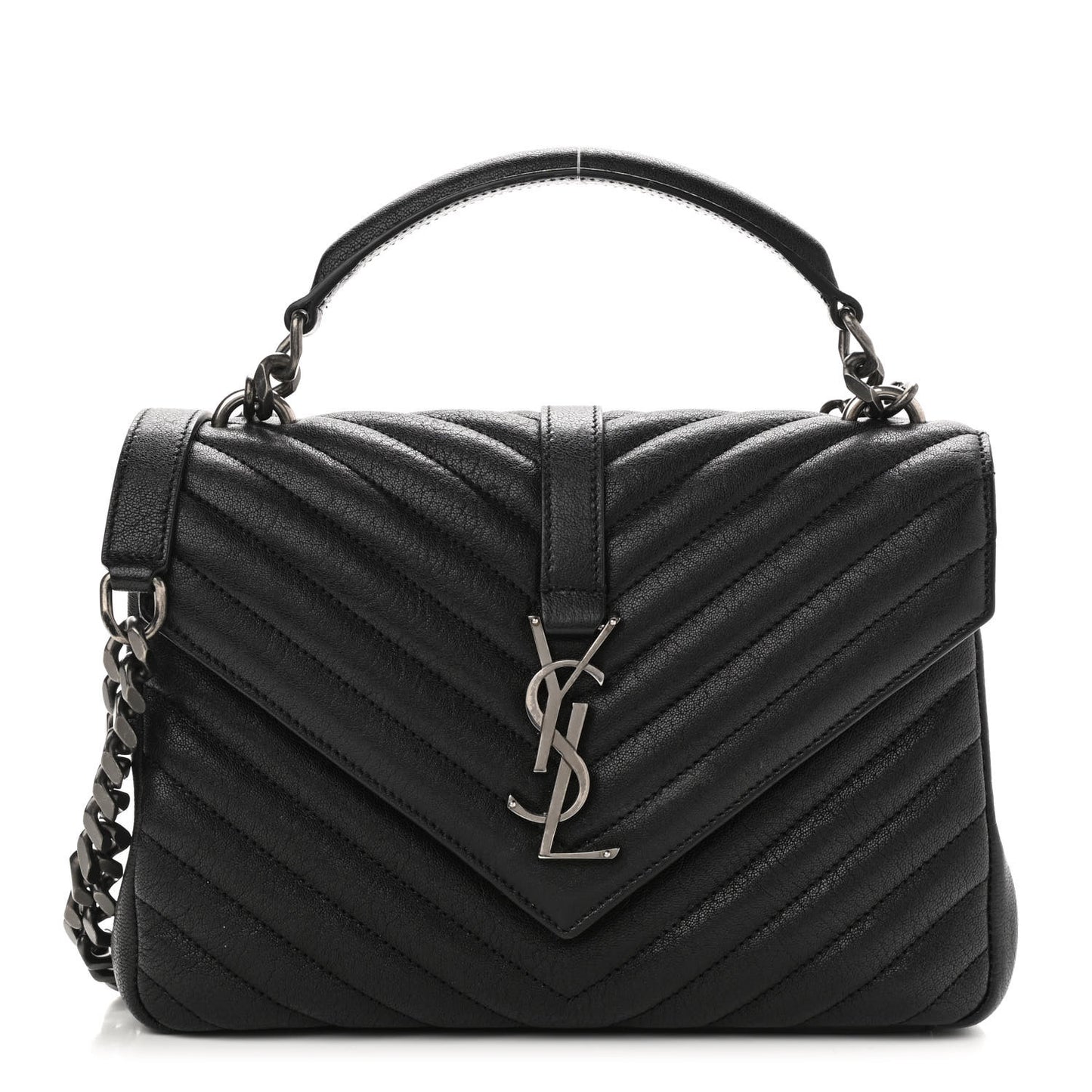 Sheepskin Matelasse Chevron Monogram Medium College Bag Black
