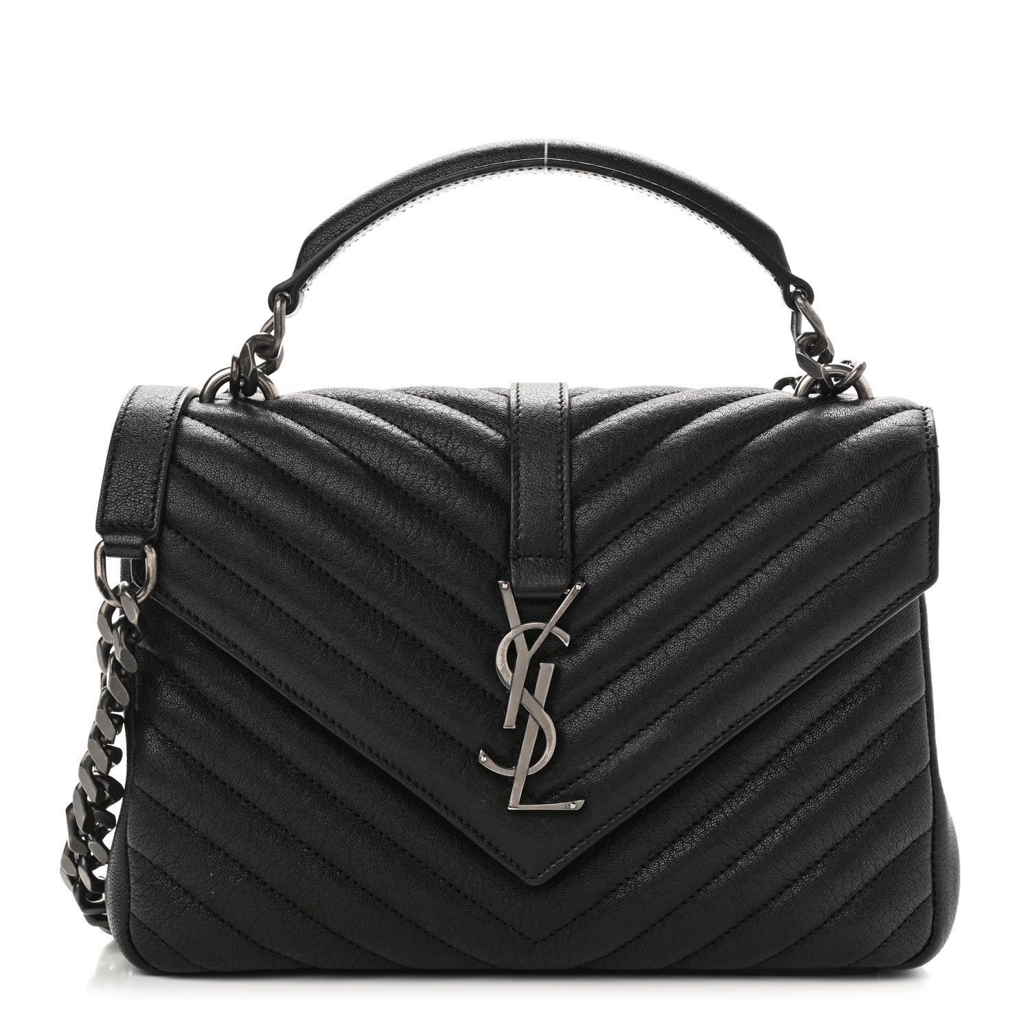 Saint Laurent Sheepskin Matelasse Chevron Monogram Medium College Bag Black 1 of 9