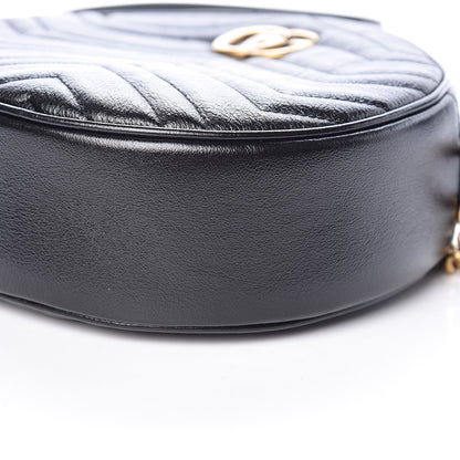 Gucci Azalea Calfskin Matelasse Heart Mini GG Marmont Round Shoulder Bag Black 9 of 10