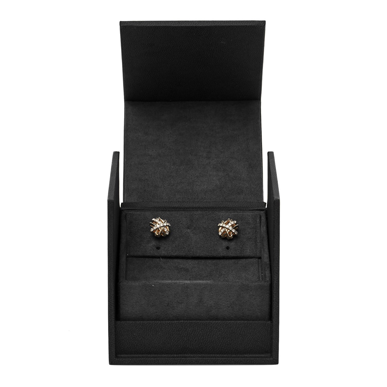 David Yurman 18K Yellow Gold Diamond 11mm Crossover Stud Earrings 5 of 5